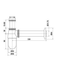 Bottle Trap 1 1/4" CHROME - Saudi Ceramics