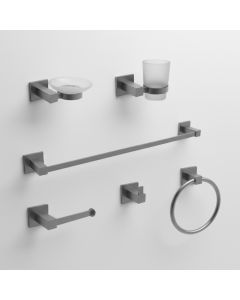 مجموعة اكسسوارات الحمام (6 قطع) - رمادي