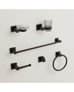 مجموعة اكسسوارات الحمام (6 قطع) - أسود مطفي