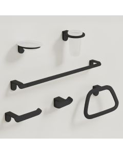 مجموعة اكسسوارات الحمام (6 قطع) - أسود مطفي